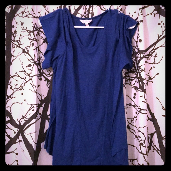 Blue cold shoulder shirt - Picture 1 of 5